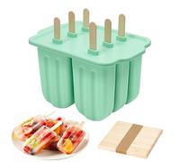 6 Cavities Food Grade Silicone Ice Cream, Easy Release with Dishwasher Safe, DIY Ice Cream Cake Pop Mold for Homemade Frozen Dessert Juice Fruit, Complimentary 50 sticks, Green