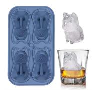 6-Cavity 3D Animal Silicone Ice Cube Mold - Food-Grade Silicone with Integrated Funnel Lid, Leak-Proof Design for Penguins, Sheep, Cat Paw, French Bulldog & Labrador, BPA-Free