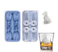 6-Cavity 3D Animal Silicone Ice Cube Mold - Food-Grade Silicone with Integrated Funnel Lid, Leak-Proof Design for Penguins, Sheep, Cat Paw, French Bulldog & Labrador, BPA-Free