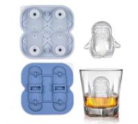 6-Cavity 3D Animal Silicone Ice Cube Mold - Food-Grade Silicone with Integrated Funnel Lid, Leak-Proof Design for Penguins, Sheep, Cat Paw, French Bulldog & Labrador, BPA-Free