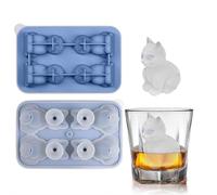 6-Cavity 3D Animal Silicone Ice Cube Mold - Food-Grade Silicone with Integrated Funnel Lid, Leak-Proof Design for Penguins, Sheep, Cat Paw, French Bulldog & Labrador, BPA-Free