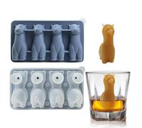 6-Cavity 3D Animal Silicone Ice Cube Mold - Food-Grade Silicone with Integrated Funnel Lid, Leak-Proof Design for Penguins, Sheep, Cat Paw, French Bulldog & Labrador, BPA-Free