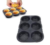 6 Cavity Hamburger Bun Mould, Round Oven Tray Silicone Burger Bun Baking Tray for Homemade Hamburger Buns