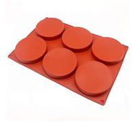 6-Cavity Large Cake Mould Silicone Round Disc Resin Coaster Moulds Non-Stick Baking Molds, Mousse Cake Pan, French Dessert, Candy, Soap (Brick Red) 6-Cavity Large Cake Mould Silicone Round