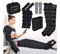 6-Cavity Leg Massager Air Compression, Lymphatic Drainage Massager, Air Compression Boots, Leg Arm Abdominal Relax Instrument, Blood Circulation, Fatigue Relief (Black 2 arms + 2 legs + waist)