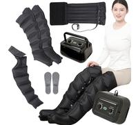 6 Cavity Pressotherapy Full Body and Lymphatic Drainage, Leg Massager Electric Air Compression Boots, Leg Wraps Massage Boots for Relief, Timer and Adjustable Pressure 0~240mmHg (Black 1 Arm+2 Le