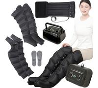 6 Cavity Pressotherapy Full Body and Lymphatic Drainage, Leg Massager Electric Air Compression Boots, Leg Wraps Massage Boots for Relief, Timer and Adjustable Pressure 0~240mmHg (Black 2 Arm+2 Le