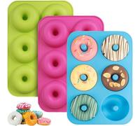 6-Cavity Silicone Doughnut Baking Mould, 3 Pcs Food Grade Silicone Donut Moulds, Non-Stick Silicone Donut Molds, Donut Pan, Doughnut Tray, Baking Tray for Donut, Bagels, Muffins(Pink, Blue, Green)