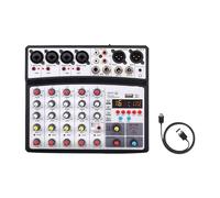6 Channel Audio Mixer Portable Mixing Console USB Interface Sound Card With 16 Echo 48V Phantom Power(White)