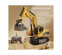 (6 Channels) Alloy Remote Control Excavator Toy Car with Lights Sound Effect Electric Excavator Automobile Engineering Vehicle Children Gifts
