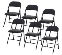 (6) Charles Jacobs Folding Chair Cushioned PU Office Reception Padded Black Frame