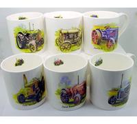 6 Classic Tractor FINE Bone China Mugs Featuring 6 Different Tractors The Ferguson Telf 20 Diesel ~ Fordson Model F ~ Field Marshall Series 1 ~ Austin R ~ Fordson Model N ~ David Brown Vac IC