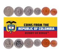 6 Coins from Colombia | Colombian Coin Set Collection 1 5 10 20 50 Centavos 1 Peso | Circulated 1969-1979 | Laurel Wreath | Francisco de Paula Santander | Phrygian cap | Simon Bolivar