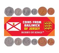 6 Coins from Jersey | Islander Coin Set Collection 1 2 5 10 20 50 Pence | 1990-1997 | Le Hocq Watch Tower | Elizabeth II | Seymour Tower | Faldouet Dolmen | La Corbière Lighthouse | Grosnez Castle