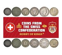 6 Coins From Switzerland | Swiss Coin Set Collection 1 2 5 10 20 Rappen 1/2 Franc | Circulated 1939-1947 | Libertas | Helvetia