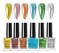 6 Color Chrome Nail Polish Sets - Gold Green Silver Pink Blue Metallic Nail Polish KIt - Breathable Quick Dry & Long Lasting Holographic Nail Varnish No Need Cure