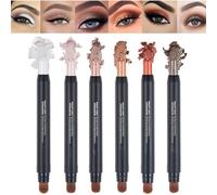 6 Color Double-Ended Glitter Eyeshadow Stick Set, Soft Creamy Shimmer Eye Shadow Pencil Highlighting Pigmented Glitter Eyeshadow Pen Shimmer Metallic Eye Shadow Sticks Set Makeup