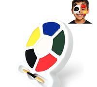 6-Color Face and Body Round Paint Palette with Applicator - Creating Bold and Artistic Face Body Vibrant Neon Paints Halloween - Makeup Palette Rainbow Block (Round 6-Color & Brush)