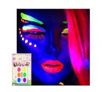 6 Color Face Paint, Body Painting Palette, Colourful Rainbow UV Neon Palettes, Fluorescent Make up Palettes Highly Pigmented, Gifts for Women Glow in the Dark for Party Cosplay