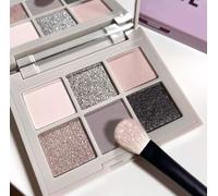 6-Color Neutral & Cool-Tone Eyeshadow Palette - Highly Pigmented Matte, Shimmer & Glitter Shades, Smooth Blendable Long-Lasting Waterproof Formula - Includes Brush