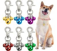 6 Colorful Pet Bells for Collars ,Key Ring Accessories, Triple Bell Pendant for Training and Decoration ,Green, Red, Blue, Purple, Silver, and Gold,dog bells for collar,dog collar bell,loud cat bell