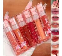 6 Colors Bear Hydrating Lip Gloss Liquid Lipstick Set Cute Bear Jelly Lipstick Moisturizing Sweet Lip Glaze Set Bear Beauty Makeup (A)