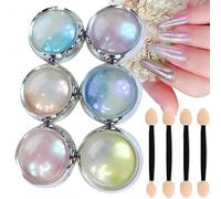 6 Colors Chr/ome Nail Powder,Chr/ome Powder for Nails,N/ail Gli/tter Pow/der with Mirror Finish,Na/il Ch/rome Powd/ers Set with Brushes,Mir/ror Effect Gl/itter Chr/ome Pow/der,Metallic Mi/rror Glitter