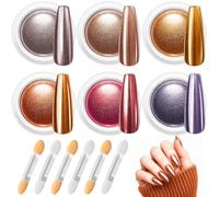 6 Colors Chrome Nail Powder, Metallic Chrome Powder with 6Pcs Eyeshadow Sticks, Silver Gold Glitter Pigment Kit, Nail Powder Pigments for Nail Art Glitter Decoration