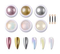 6 Colors Chrome Nail Powder Set, Glitter Metal Mirror Effect Nail Art Design 3D Holographic Laser Dust Nail Powder Silver Gold Pink Chrome Nail Art Home DIY with 3 Sponge Sticks