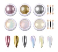 6 Colors Chrome Nail Powder - White Mermaid Pearl Powder - Silver Rose Gold nail Chrome powders Mirror Effect - Iridescent Nail Pigment powder - Glazed Donut Nail Art for Gel Nails