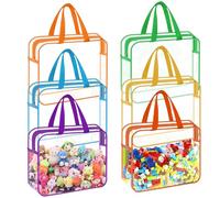 6 Colors Clear Toy Storage Bags with Handles, 11.8x8.6x3.9in PVC Waterproof Organizing Bags Reusable Zipper Pouch Organizer Bag Toiletry Organizer Moving Totes for Board Games Building Blocks Puzzles