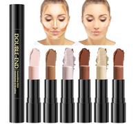 6 Colors Cream Highlighter Contour Stick Makeup Kit, 3PCS Double-end Bronzer Contour Stick Kit for Sculpt the Cheeks, Long Lasting Waterproof Concealer Kit for All Skin Type