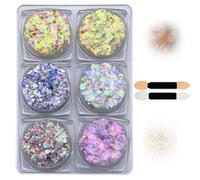 6 Colors Easy to Apply Face Glitter, Hair & Body Festival Sparkle, Mermaid Sequins & Chunky Glitter, Perfect for Parties, Raves Festival Makeup (6 Colours Star Dust)