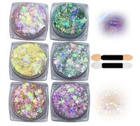 6 Colors Face Glitter, Hair & Body Festival Sparkle, Mermaid Sequins & Chunky Glitter, Self-Adhesive Paint, Perfect for Parties, Raves Festival Makeup (6 Colours Fairy Spark)
