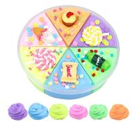 6 Colors Fluffy Cloud Butter Cake Slime, Super Soft & Non-Sticky Fluffy Cloud Slime Yellow, Green, Orange, Blue, Purple & Pink, DIY Toy Gifts for Kids（with cake accessories）