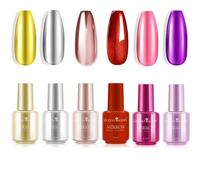 6 Colors Metallic Nail Polish Set Chrome Holographic Silver Red Nail Polish Quick Dry Nail Varnish Gold Purple Pink Metal Chrome Nail Art Varnish Manicure DIY Nail Art Home For Women