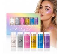 6 Colour Glitter Makeup Stick Set - Waterproof Shimmer Gel for Face Body and Hair, Self Adhesive Swivel Highlighter, Mermaid Festival Party Sparkle, Long Lasting Glow Kit I