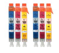 6 Colour Ink Cartridges to replace Canon CLI-551 (C/M/Y) Compatible for Printers