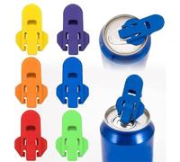 6 Coloured Manual Bottle Openers for Beverage Cans and Beer | Lever Tool with Pull Tab | Protective Cap for Picnic, Parties, Camping | Prevents Insects and Dirt