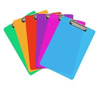 6 Coloured Plastic Clipboards | Strong 12.5 x 9 Inch (A4 Size) Multi Pack Clipboard | Holds 100 Sheets! | Acrylic Clipboards with Low Profile Clip & Heavy Duty Clip Boards | UK Brand