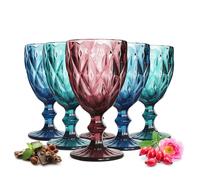 6 Colourful Wine Glasses 300ml With Relief Red Lens White