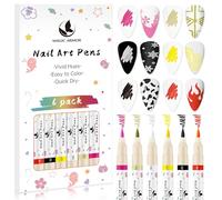 6 Colours 3D Nail Art Pen Set - Graffiti & Painting Pens for Nail Design, Manicure Tools, Liner & Dotting Pen - Quick-Drying Acrylic Paint Pens for DIY Nail Art (6 Pieces)