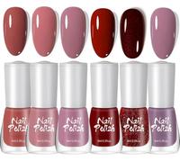 6 Colours Nail Polish Set - Nude Pink Mauve Red & Glitter, Quick Dry Long Lasting Non-Toxic Glossy Varnish Kit, 8ml Each For Women & Girls DIY Manicure At-Home Nail Art