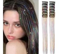6 Colours Shiny Threads Glitter Hair Tinsel Kit Gold Silk Hair Glitter String Clip Hair Headdress Women Accessories Extensions