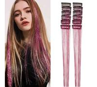 6 Colours Shiny Threads Glitter Hair Tinsel Kit Gold Silk Hair Glitter String Headdress Extensions Clip Hair Accessories Women