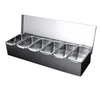 6 Compartment Condiment Organizer, Pizza Topping Station 18 x 4 x6" Stainless Steel Pizza Storage Container with Lids Detachable for Home Restaurant