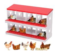 6-Compartment Heavy Duty Chicken Nesting Box | Automatic Roll-Away Egg Collection System | Galvanized Steel Wall Mount or Stand Hen Laying Box (Red, 8 Holes)