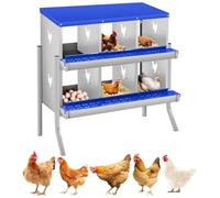 6-Compartment Metal Chicken Nesting Box with Roll-Away Egg Tray | Six-compartment roll-away design in rust-resistant galvanised steel, with removable trays and a sloped roof for cleaner eggs