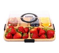 6 Compartment Wood Fruit Cheese Serving Boards, Cheese Board with Lid, Portable Bamboo Snack Box, 14.4x11.2x0.8 in, Travel Charcuterie Boards with Lid for Party Camping Picnic