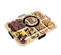 6 Compartments Charcuterie Board with Clear Lid, Portable Snackle Box Container with Dustproof Cover, Cheese Board Cutting Board & Snack Tray for Kitchen,Picnic, Party, Housewarming Gift (Black)